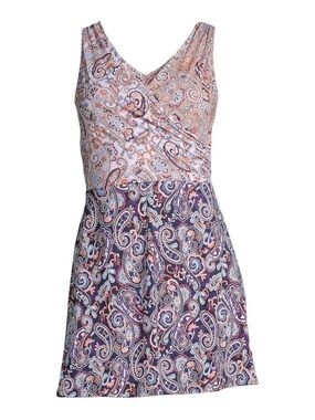 Lands' End Chlorine Resistant Paisley Surplice Wrap Swim Dress